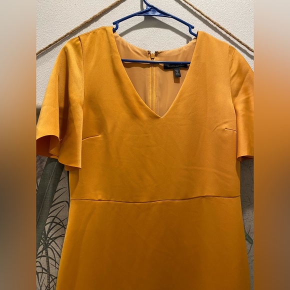 Banana Republic Midi Dress Satin Yellow Flutter Sleeve Flounce Hem 8 Petite - Picture 7 of 12